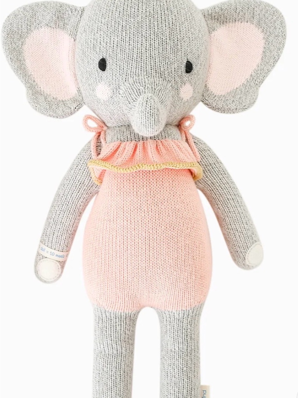 Eloise the Elephant Knit Plush Toy in Gray and Pink